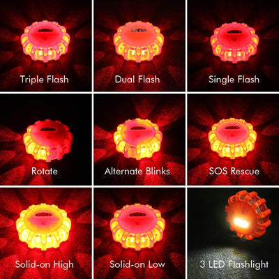 MiFire orange LED safety lights/ warning beacons.  shows 9 modes MiFire Australia
