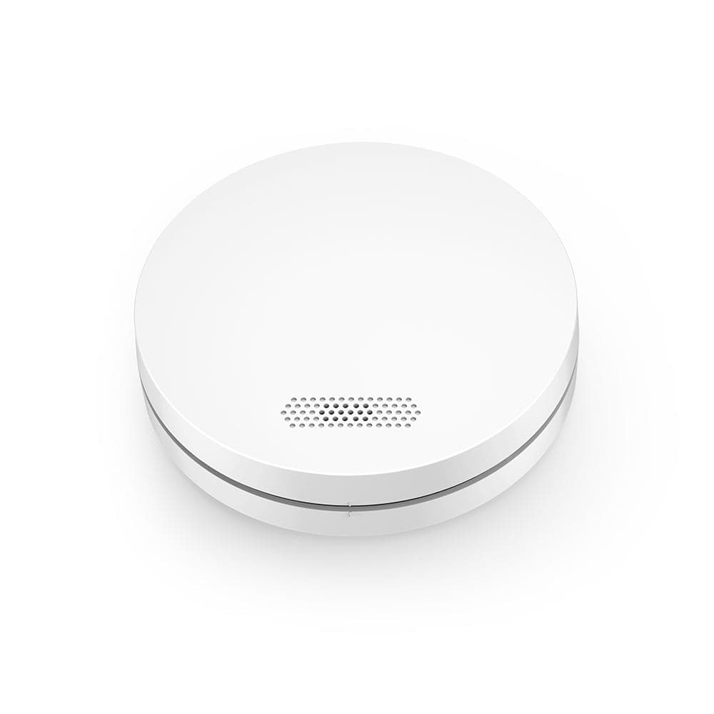MiFire slimline ,10 year, wireless, interconnected smoke alarm on white background. View from above.. MiFire Australia